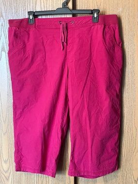 LANE BRYANT SIZE 22 CAPRI DARK PINK COTTON SPANDEX DRAWSTRING ELASTIC WAIST